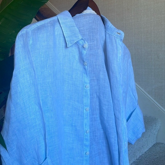 CP Shades Linen Coastal Pin Stripe Button Down Shirt - Picture 3 of 13